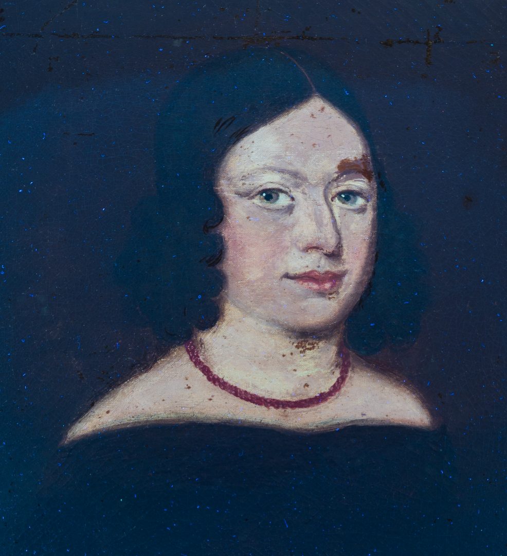 Lot 464: 19th C. American Portrait, Woman with Coral Necklace