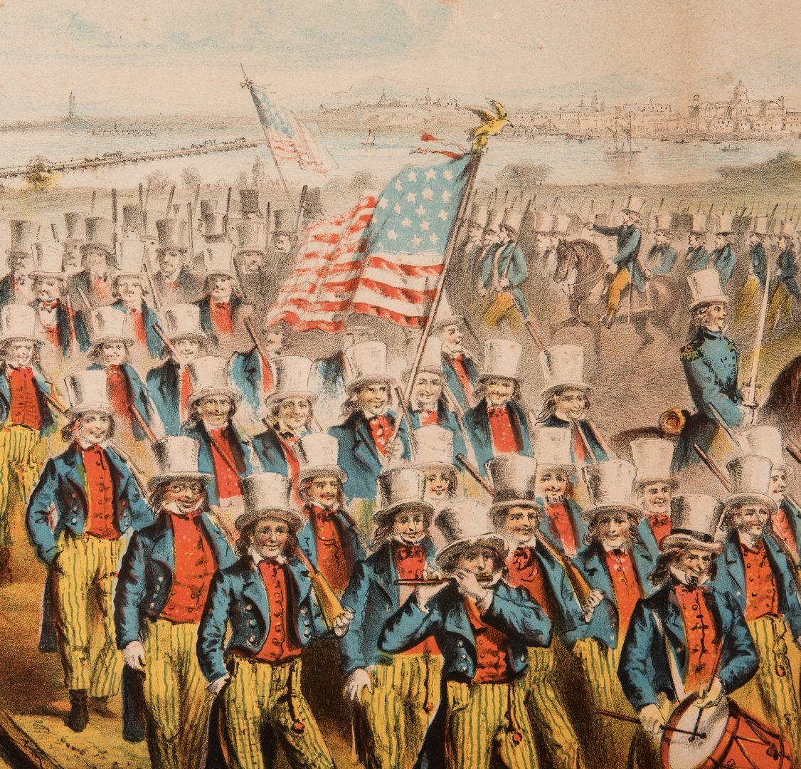 Lot 516: Chromolithographic Print, Yankee Volunteers Marching into Dixie, 1862