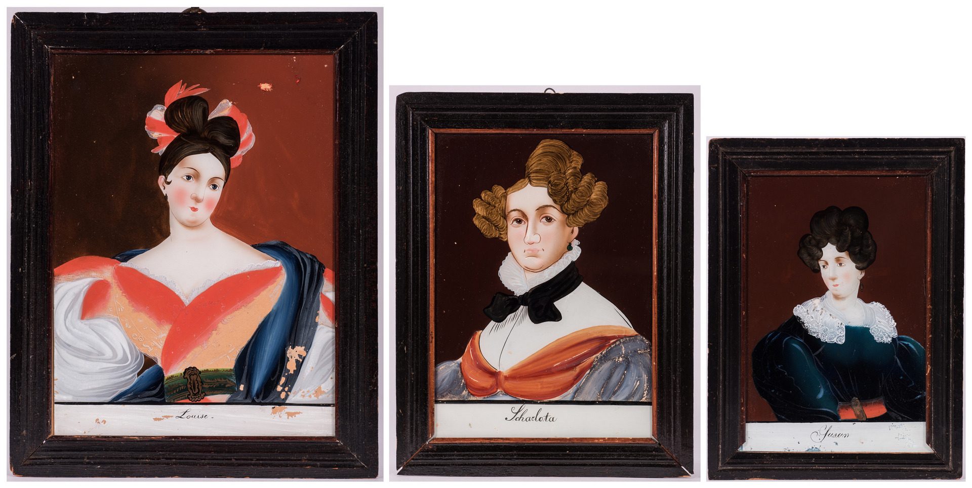 Lot 348: 3 American Reverse Paintings on Glass of Women