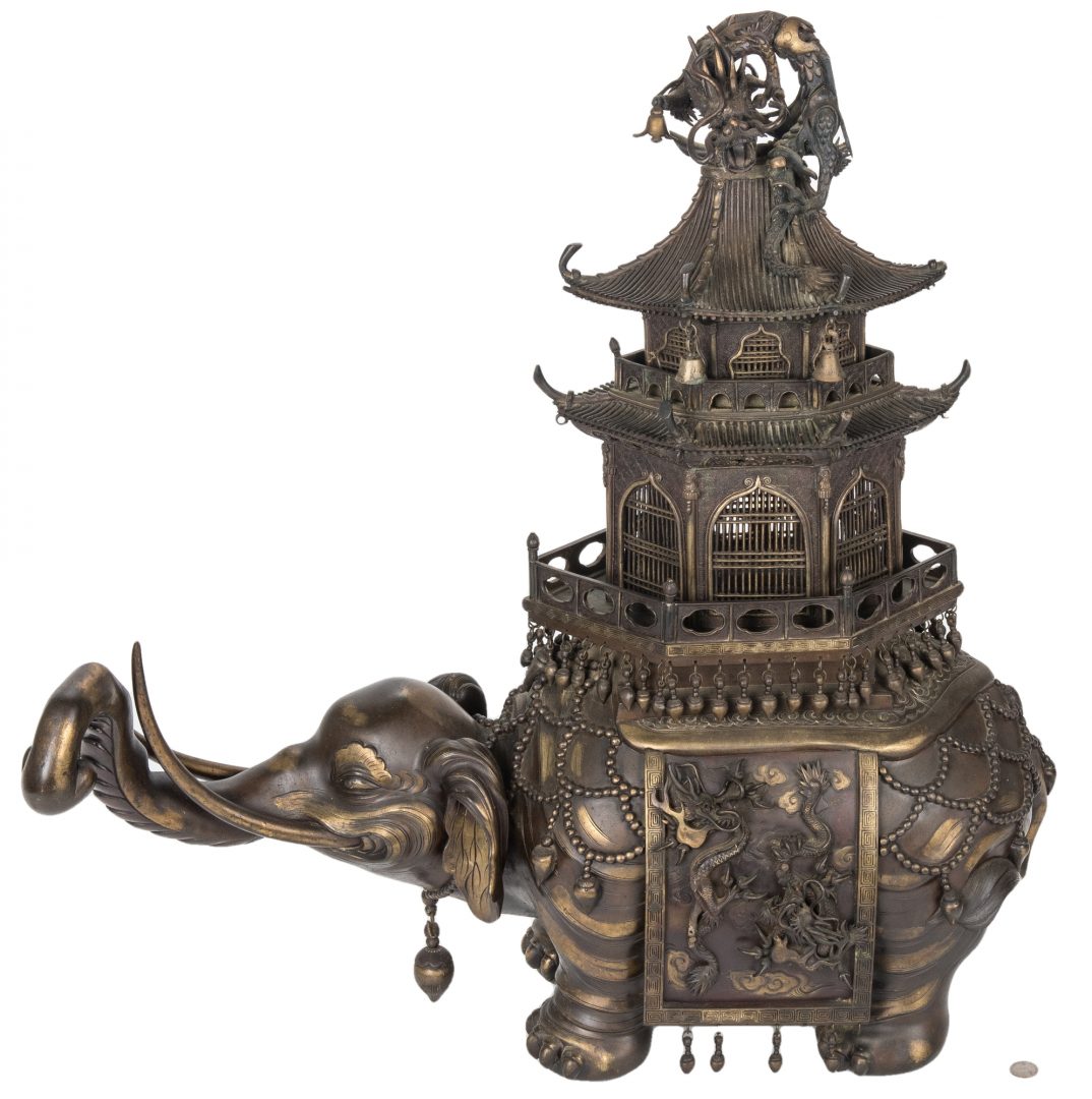 Lot 12: Japanese Bronze Elephant Pagoda Incense Burner