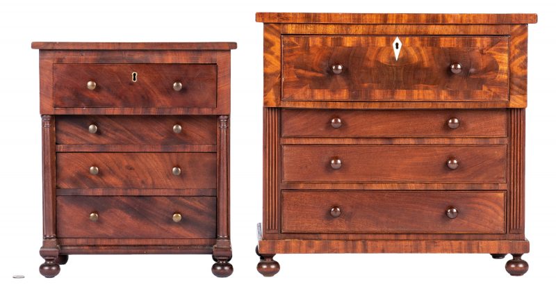 Lot 127: 2 Mid Atlantic Miniature Classical Chests of Drawers