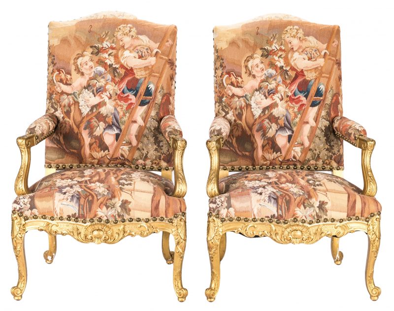 Lot 387: Pair Gilt Louis XV Style Fauteuils