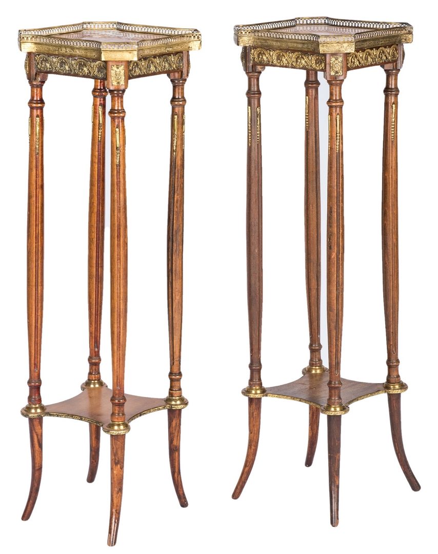 Lot 663: Pair Louis XVI style Marble top Stands