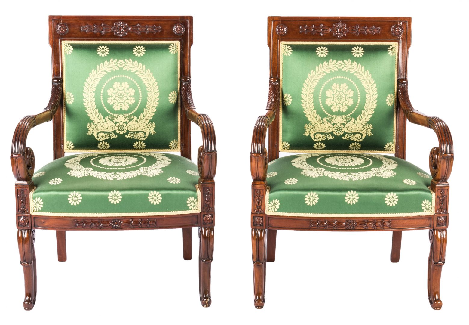 Lot 382: Pair Signed French Neoclassical Arm Chairs, COUDURIER