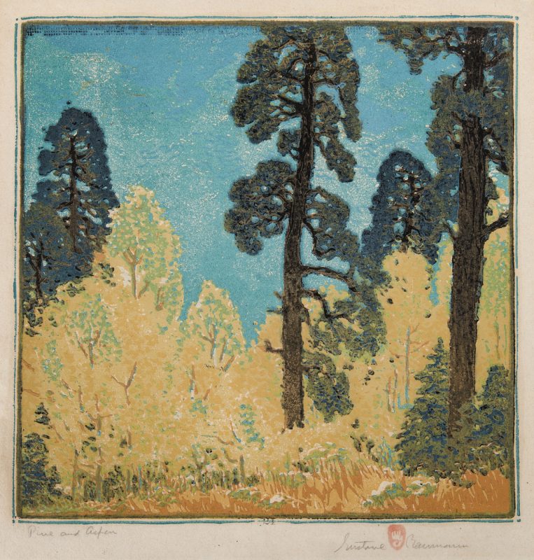 Lot 615: Gustave Baumann Color Woodcut, Pine and Aspen