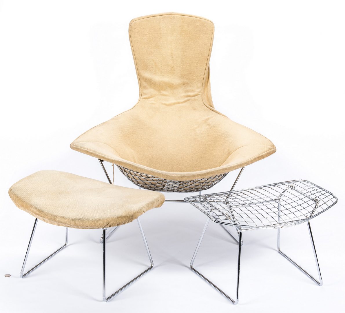 Lot 524: Mid-Century Knoll Diamond Chair & 2 Stools