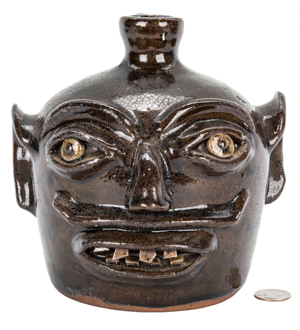 North Carolina (Lincoln County) alkaline glazed folk art pottery face jug