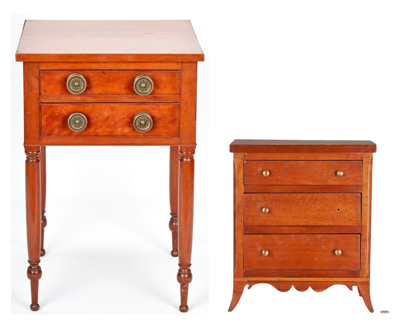 Lot 354: Cherry Sheraton Stand & Miniature Chest of Drawers