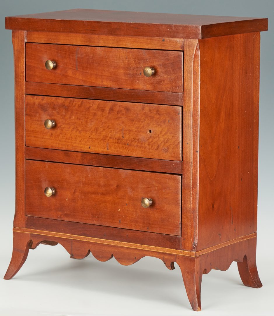 Lot 354: Cherry Sheraton Stand & Miniature Chest of Drawers