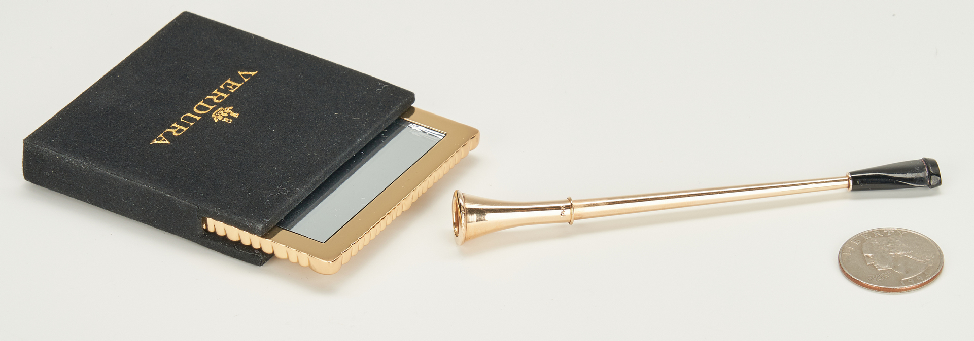 Lot 921: Tiffany Gold Cigarette Holder, Verdura Pocket Mirror, 2 items