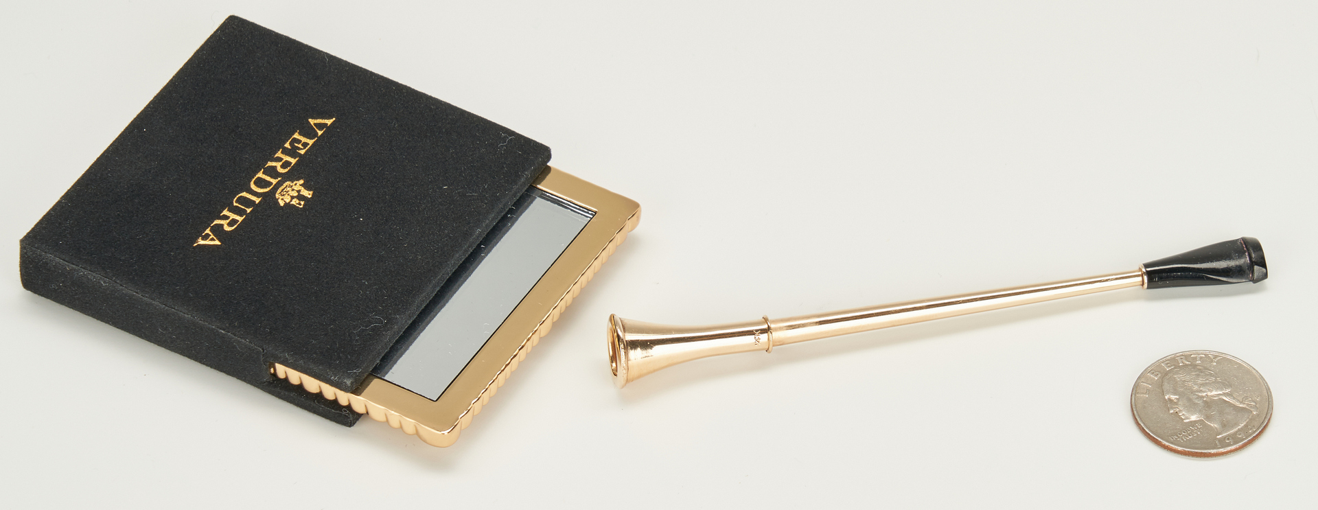Lot 921: Tiffany Gold Cigarette Holder, Verdura Pocket Mirror, 2 items