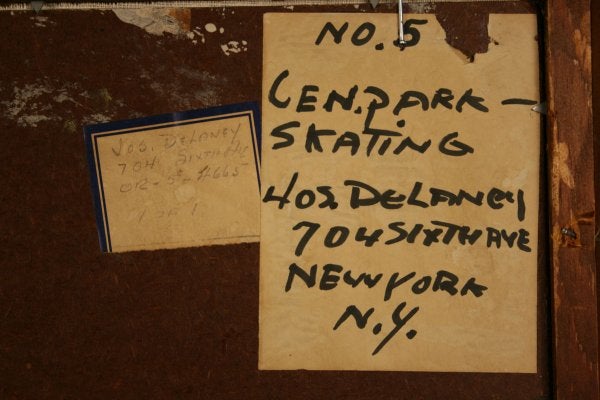 Lot 151: Joseph Delaney oil on board, Central Park Skating