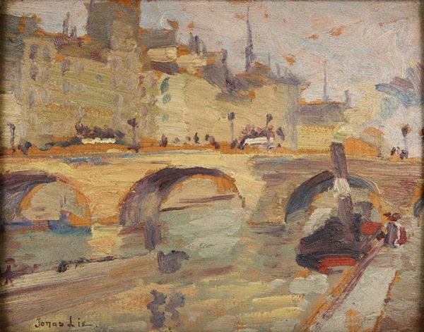 Lot 207: Jonas Lie (1880-1940) oil on board, The Seine