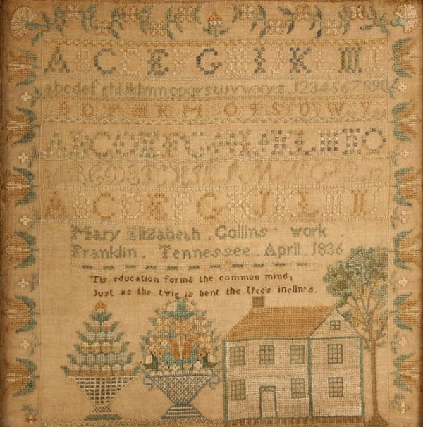 Lot 60A: Exceptional Franklin, Tennessee sampler, 1836