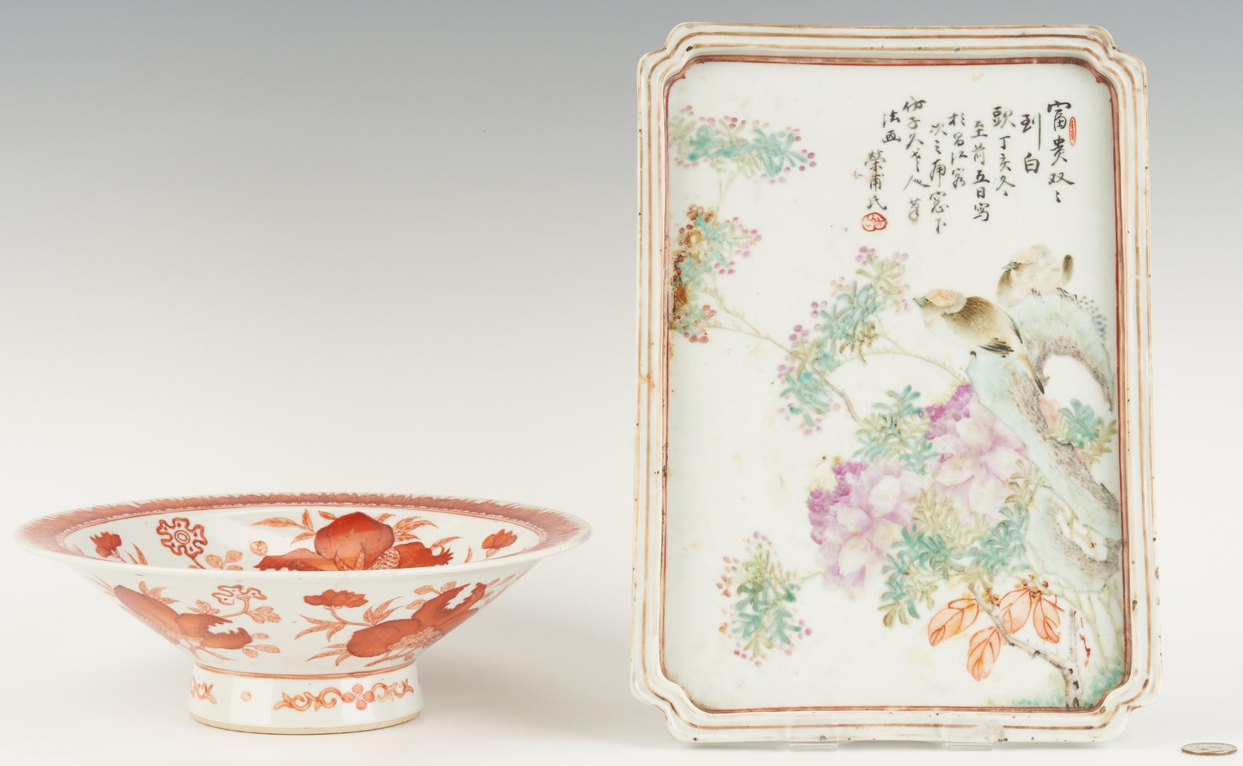 Lot 21: Chinese Famille Rose Tray and Bowl with Bats