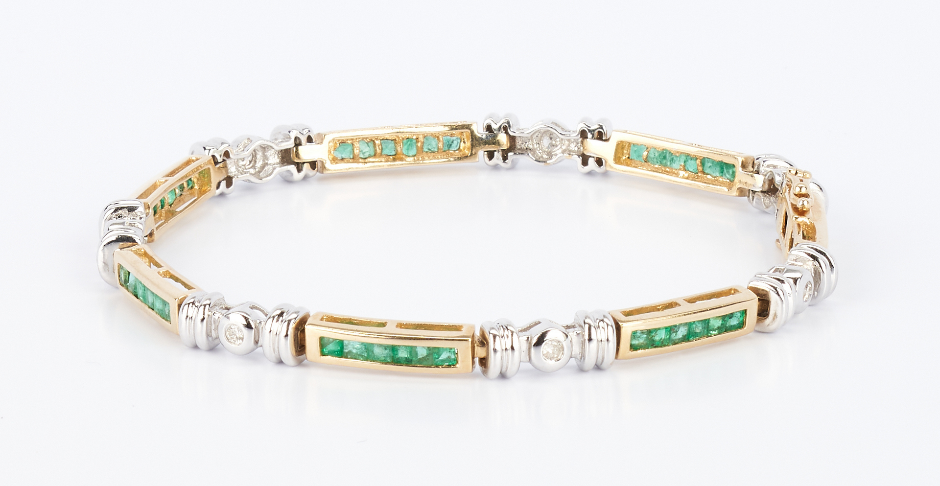 Lot 769: Ladies Diamond and Emerald Bracelet & Pendant w/ Necklace, 3 items