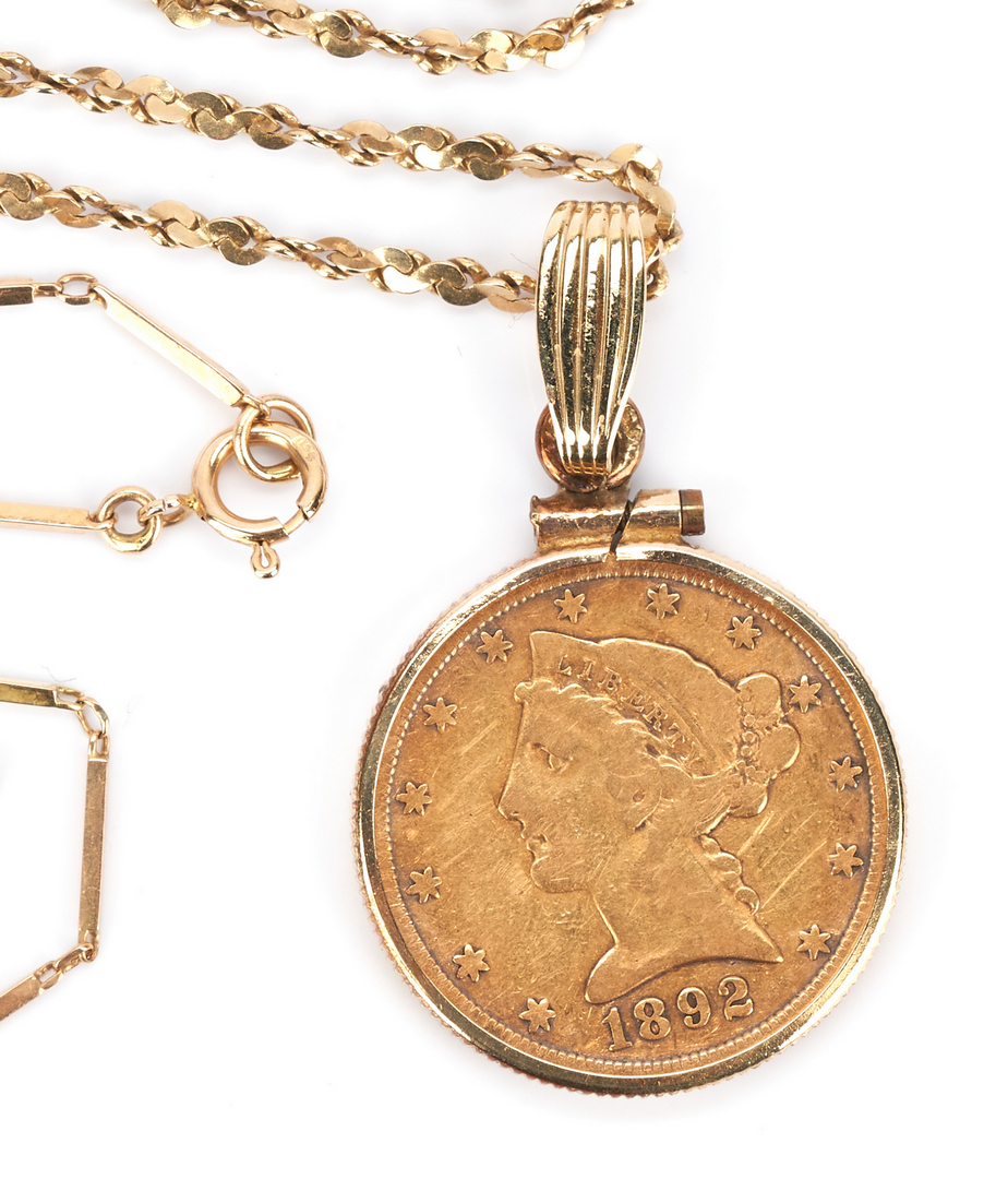 Lot 774: 2 14K Necklaces with 1 Gold Coin Pendant