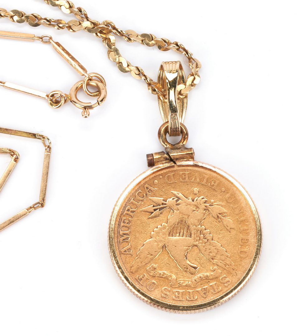 Lot 774: 2 14K Necklaces with 1 Gold Coin Pendant