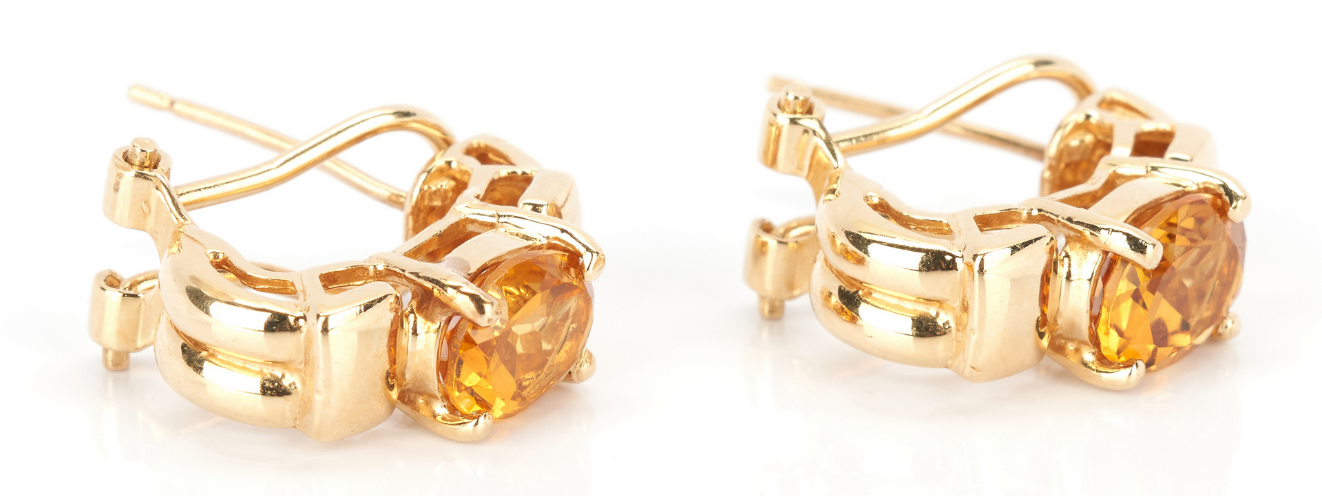 Lot 783: Ladies 14K Gold and Imperial Topaz Earrings