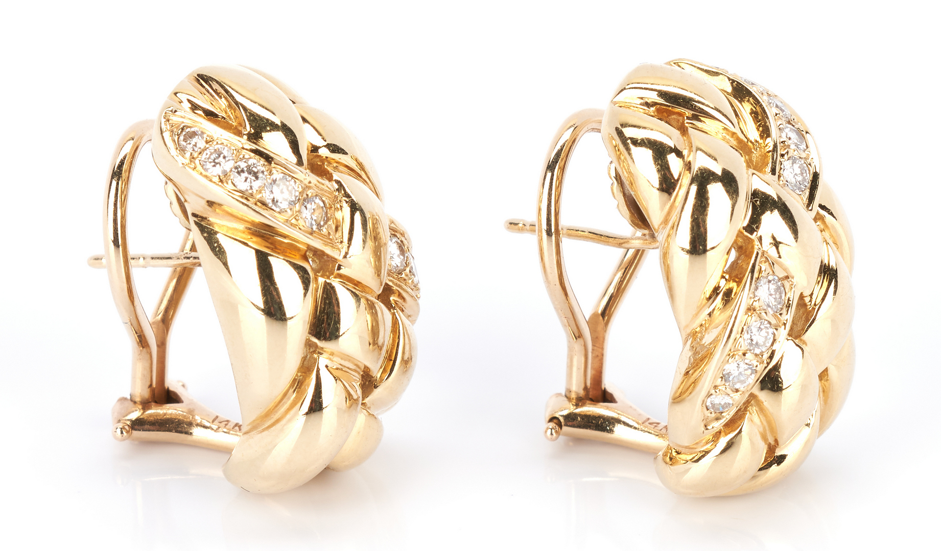 Lot 793: Ladies 14K Gold and Diamond Earrings