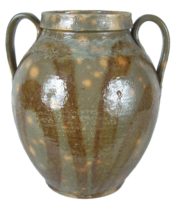 Lot 38: Rare Tennessee redware jar, stamped C A Haun