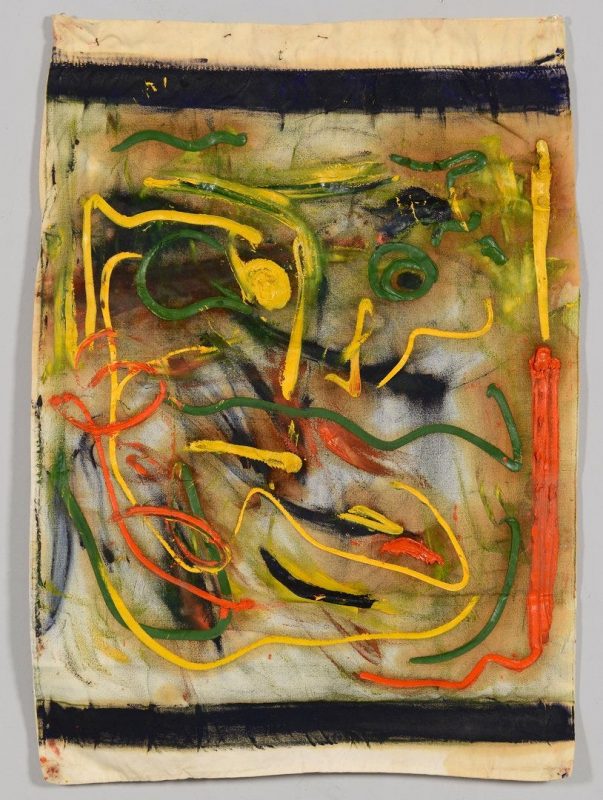 Lot 136: Beauford Delaney, oil on fabric, Abstract of Face
