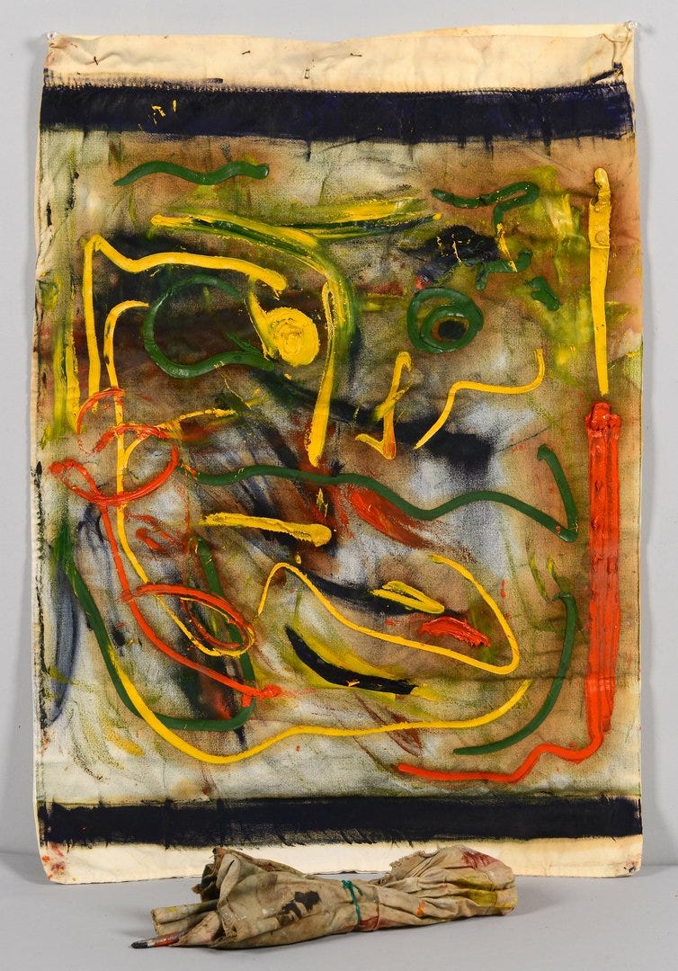 Lot 136: Beauford Delaney, oil on fabric, Abstract of Face