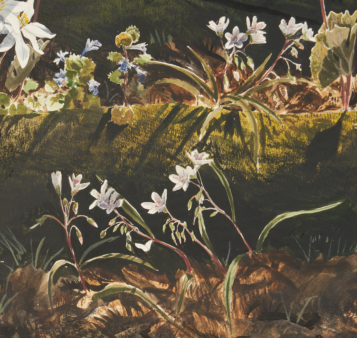 Lot 187: John Chumley Watercolor Woodland Scene, Bloodroot