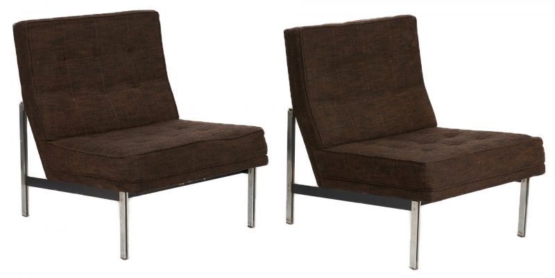 Lot 616: Pair Mid-Century Knoll Parallel Bar Slipper Chairs