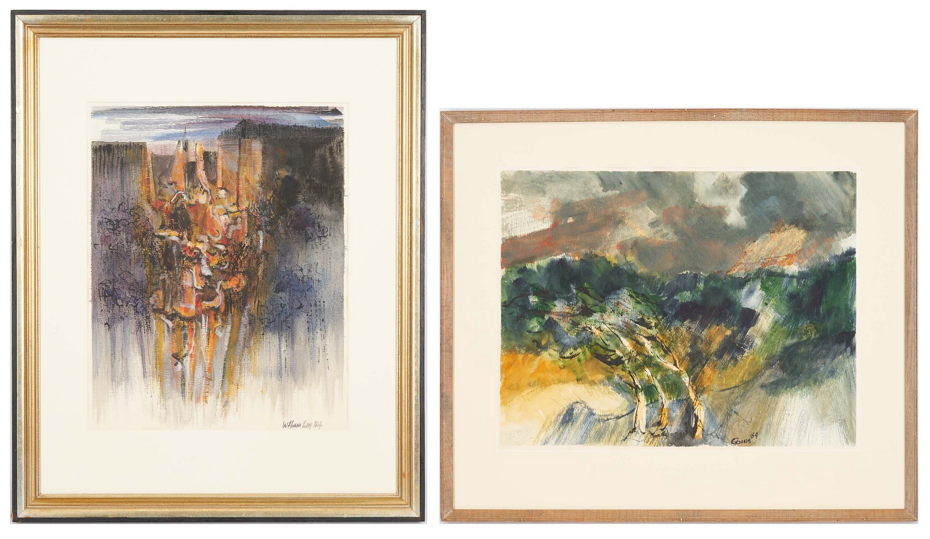 Lot 231: 2 Abstract Expressionist W/C Paintings, incl. William "Bill" Loy