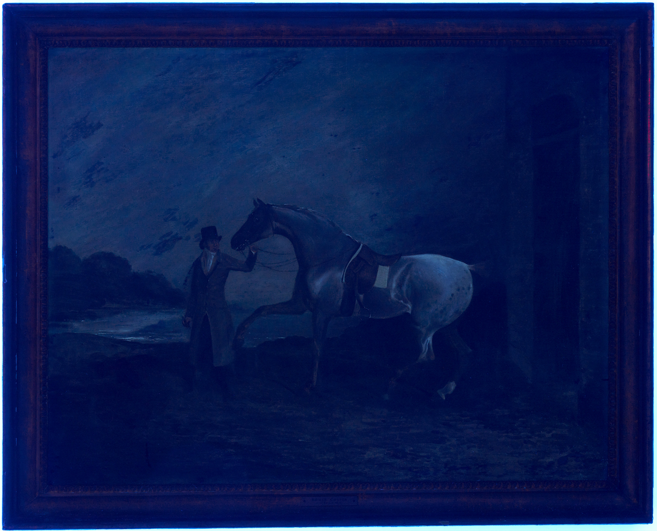 Lot 64: Edwin Cooper O/C Equestrian Painting, Gentleman with a Hunter Beside a Stable