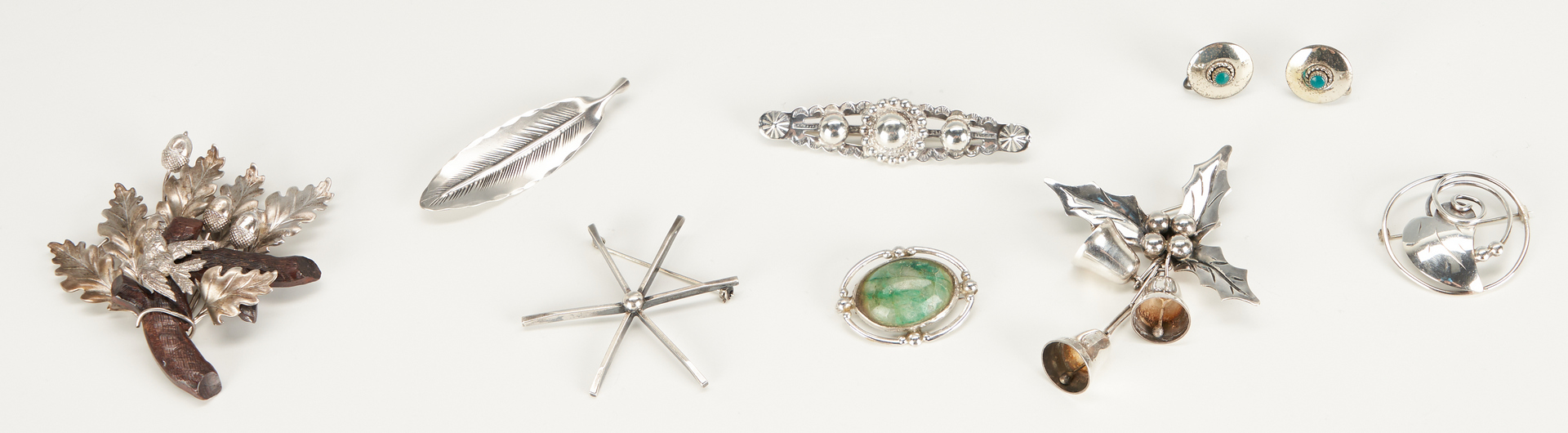 Lot 1240: 30 Sterling Silver Items, incl. Danish Art Nouveau, Brooches, Enameled