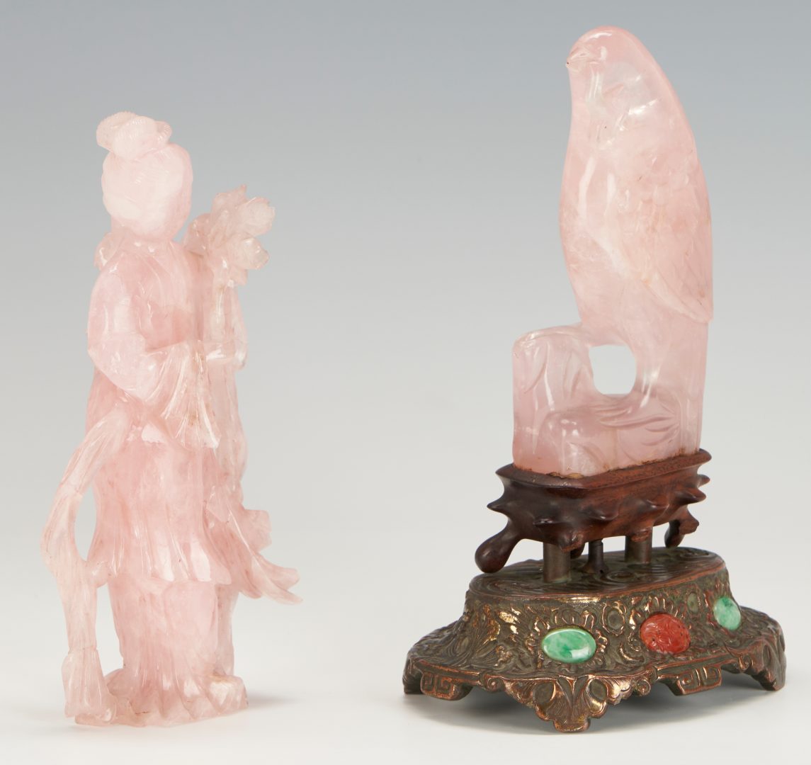 Lot 6: 10 Small Asian Figural Items, incl. Bronze Seal & Carved Rose Quartz