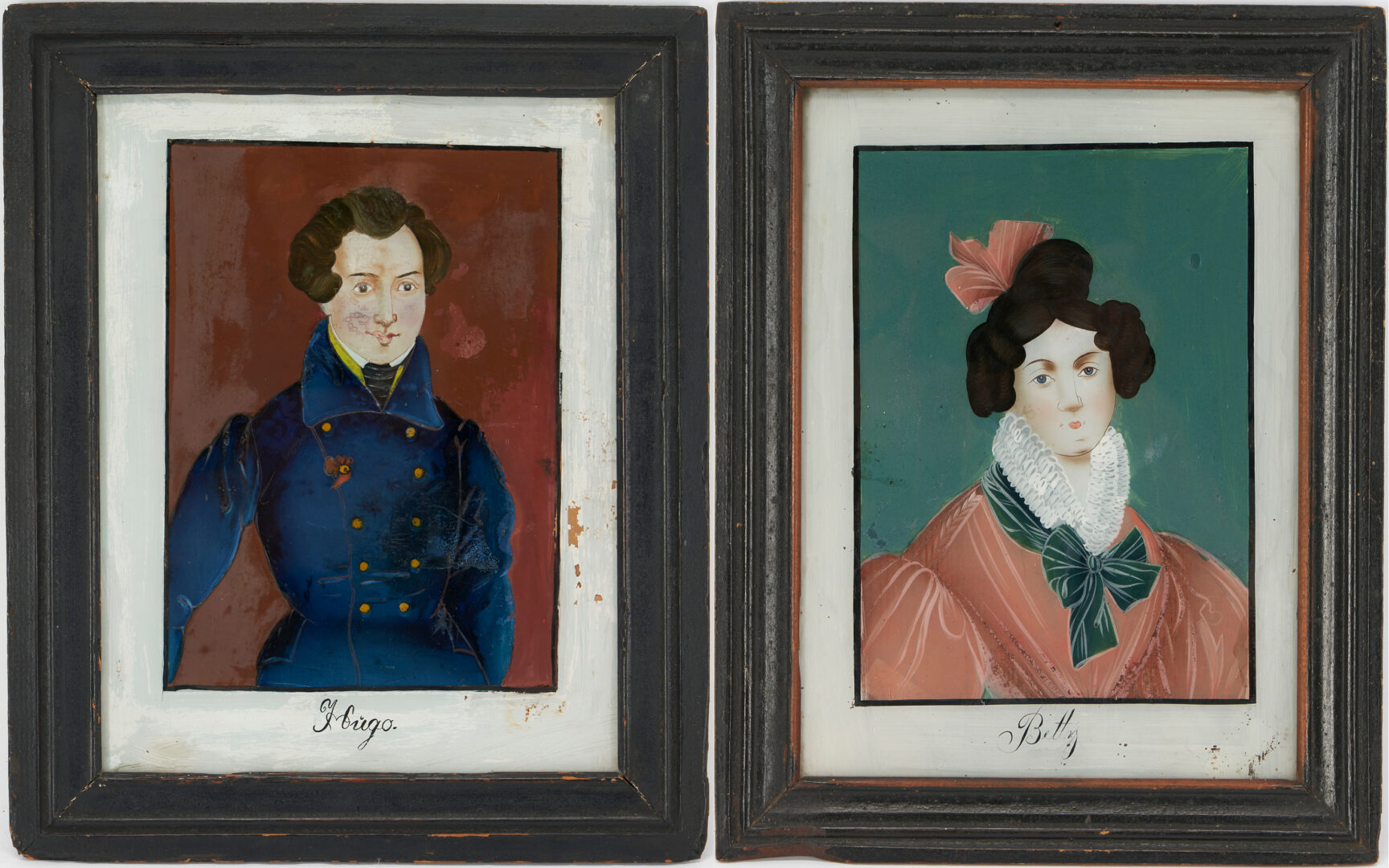 Lot 1068: Pair of 19th Century Eglomise Painted Portraits