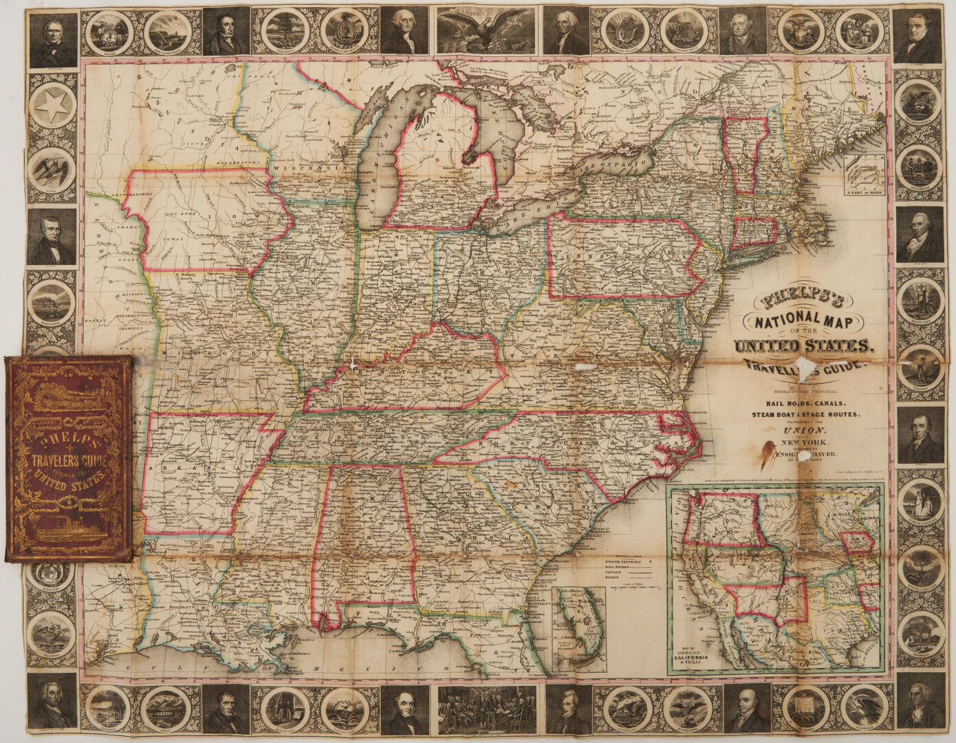 Lot 617: 2 Travel Maps of US: Atwood Pocket Map 1851 & Williams Framed, 1854