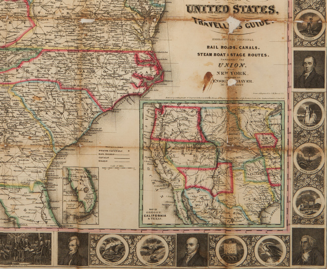 Lot 617: 2 Travel Maps of US: Atwood Pocket Map 1851 & Williams Framed, 1854