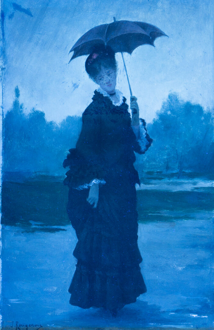 Lot 373: Jules James Rougeron O/B Painting, Woman Holding an Umbrella