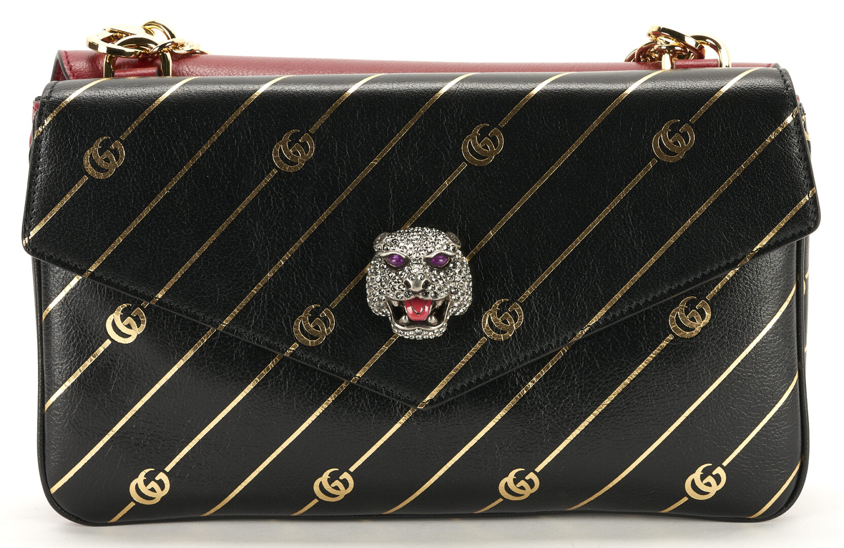 Lot 749: Gucci Thiara Double Shoulder Bag, GG Marmont, Medium, Black & Red