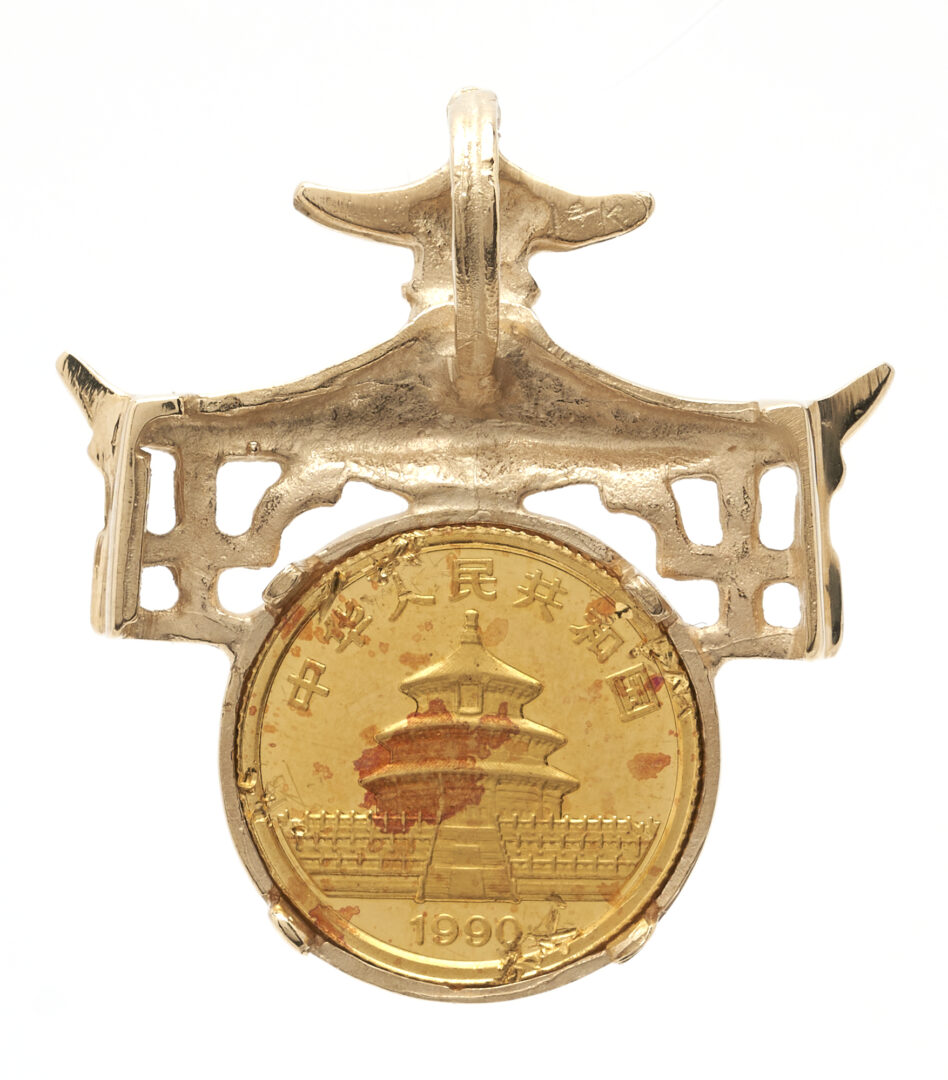 Lot 84: 14K Italian Designer Gold Band & 14K Pendant w/ Panda Coin