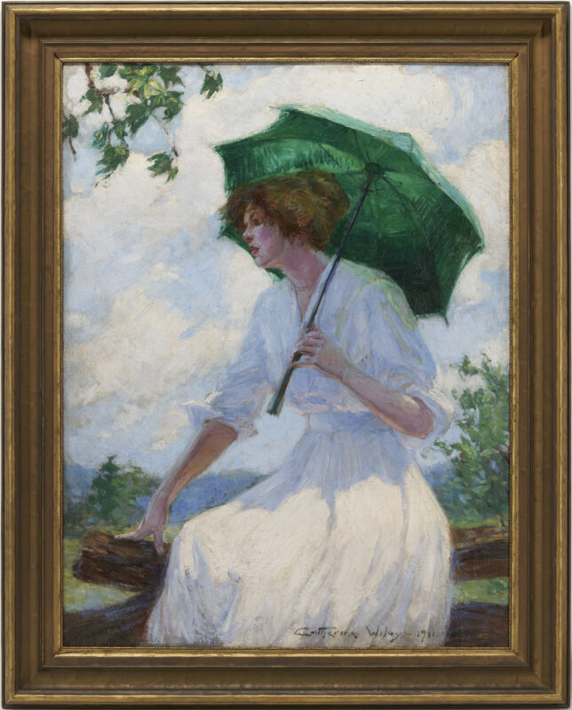 Lot 178: Catherine Wiley O/C, Woman with Green Parasol