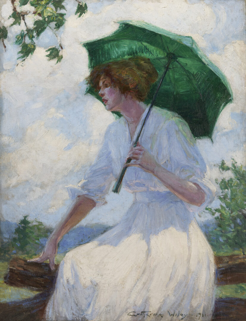 Lot 178: Catherine Wiley O/C, Woman with Green Parasol