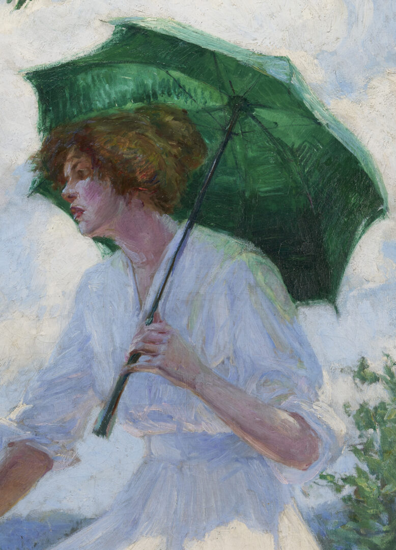 Lot 178: Catherine Wiley O/C, Woman with Green Parasol