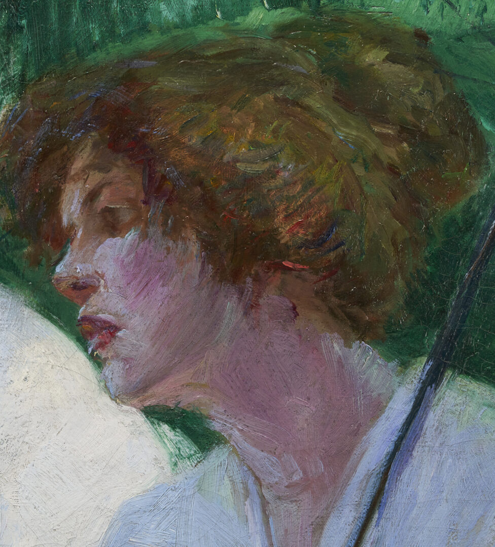 Lot 178: Catherine Wiley O/C, Woman with Green Parasol