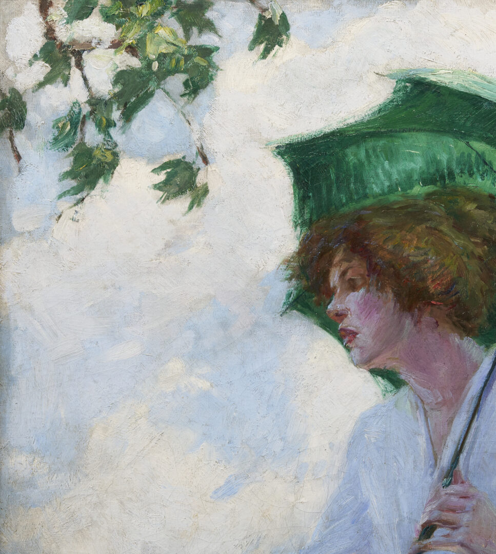 Lot 178: Catherine Wiley O/C, Woman with Green Parasol