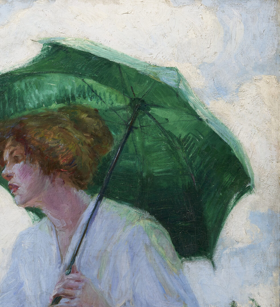 Lot 178: Catherine Wiley O/C, Woman with Green Parasol