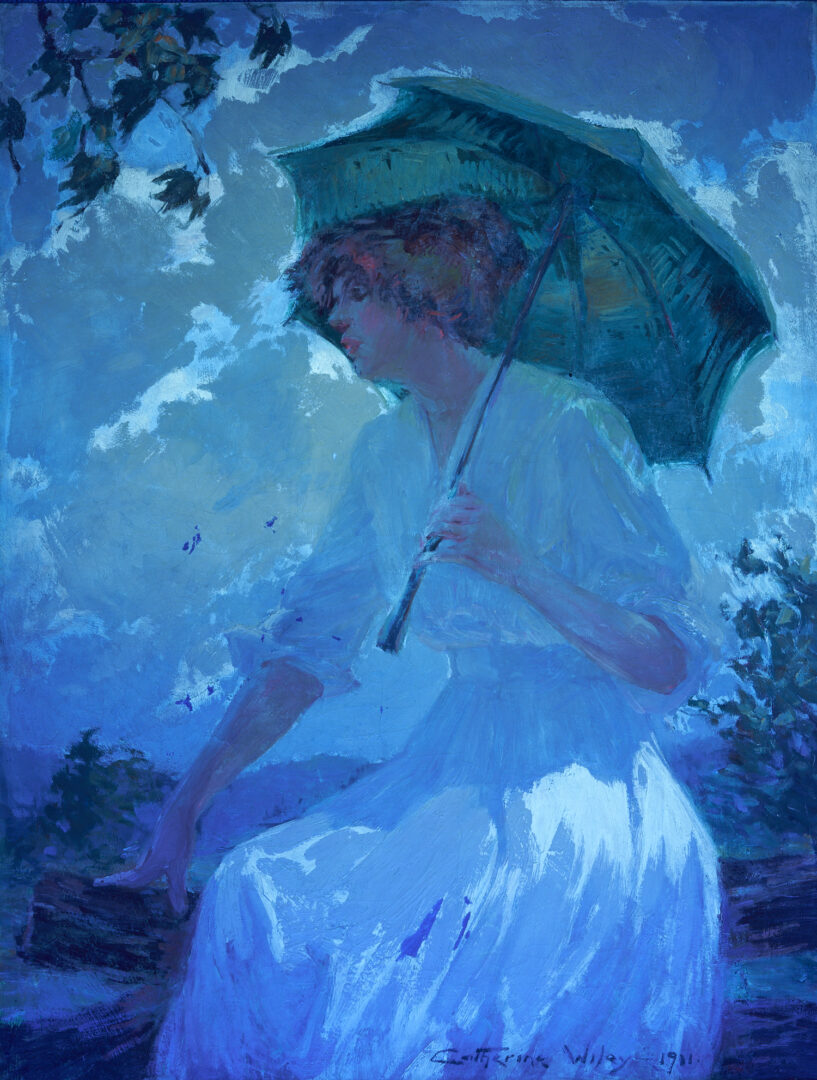 Lot 178: Catherine Wiley O/C, Woman with Green Parasol