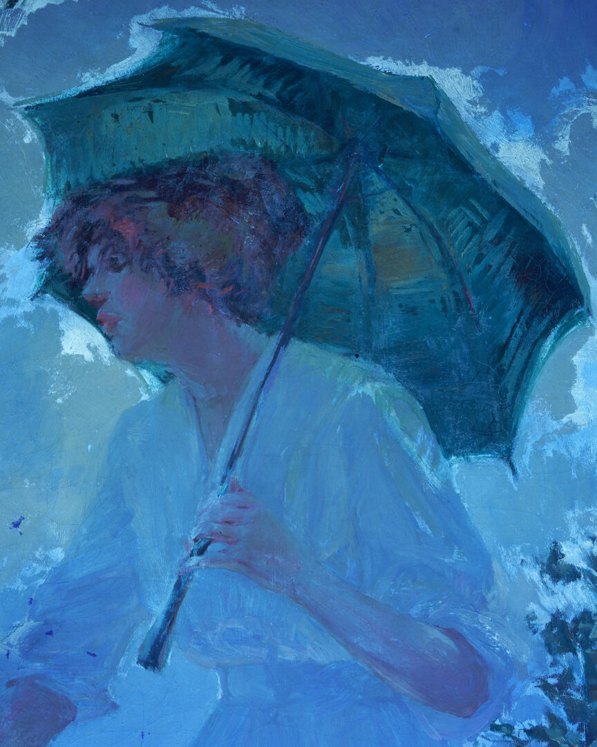 Lot 178: Catherine Wiley O/C, Woman with Green Parasol