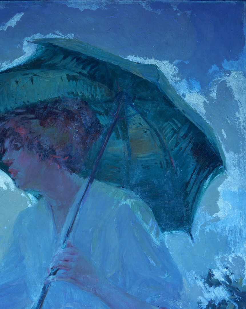 Lot 178: Catherine Wiley O/C, Woman with Green Parasol