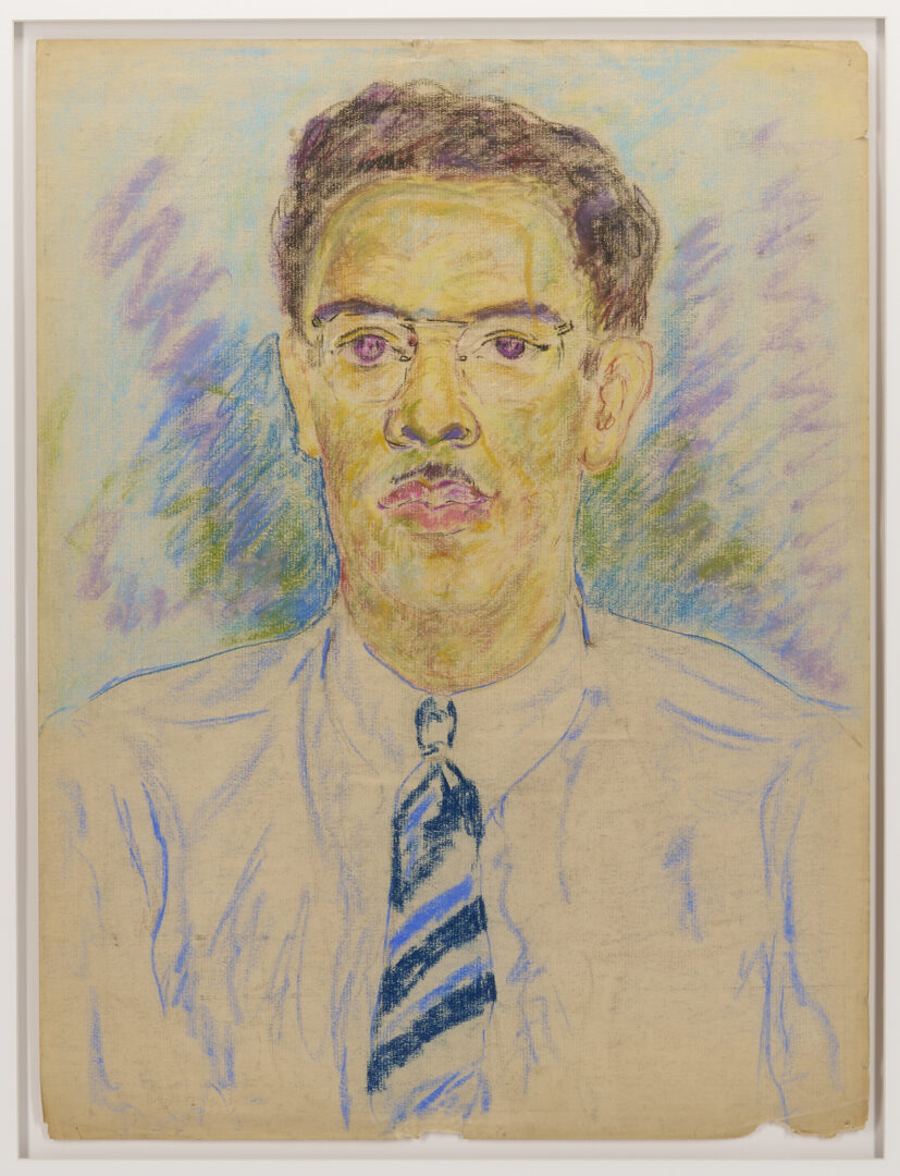 Lot 1087: Beauford Delaney Pastel Portrait of a Man w/ Glasses & Necktie