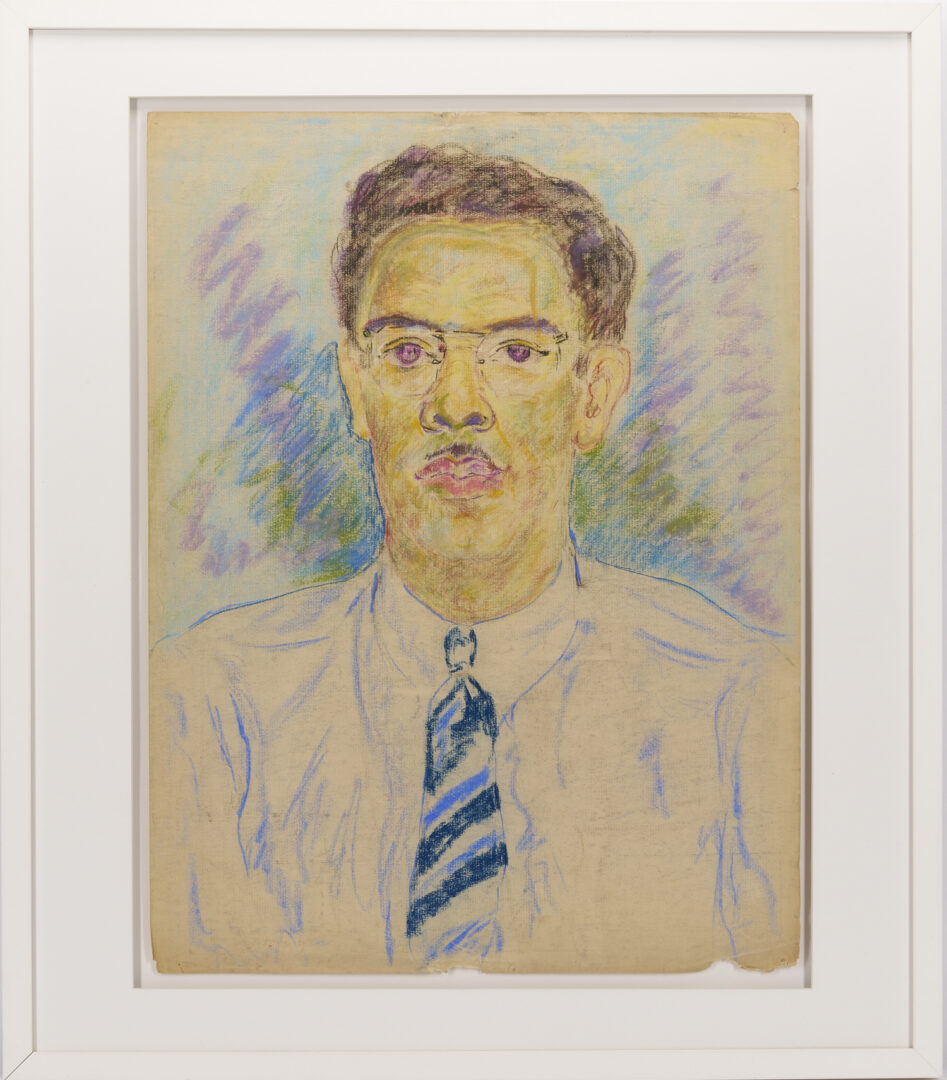 Lot 1087: Beauford Delaney Pastel Portrait of a Man w/ Glasses & Necktie